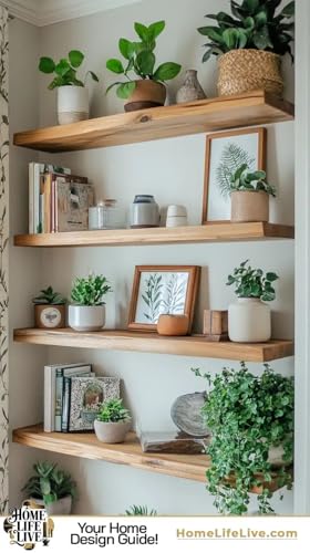 Image of Solid Wood Floating Wall Shelves | Rustic Wooden Display Shelves for Living Room, Bedroom, Kitchen & Bathroom | Heavy Duty Wall Mounted Shelves (20 Inches, 4 Shelves)
