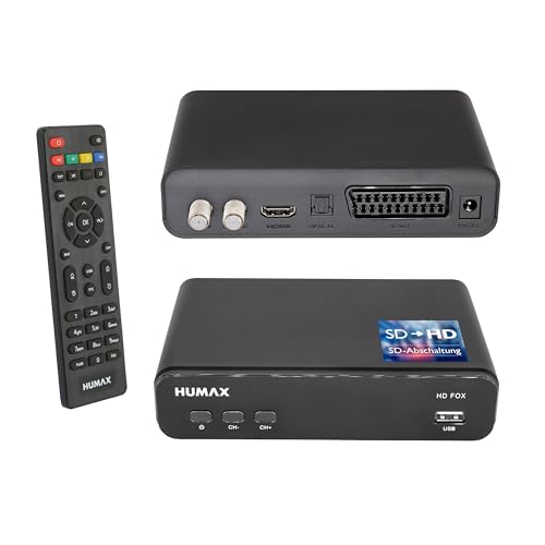 HUMAX HD Fox Digitaler Sat Receiver mit Aufnahmefunktion, HD Sat Receiver für Fernseher mit Single Tuner, Digitaler Receiver mit USB-Anschluss und 12V-Netzteil, Ideal für Camping, PVR Ready
