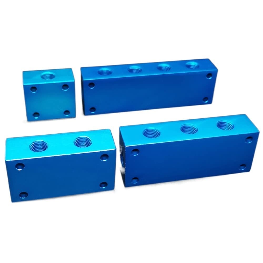 Blocco Distribuzione Aria Compressa In Alluminio - Collettore Pneumatico G1/2 Ingresso G1/4 Uscita