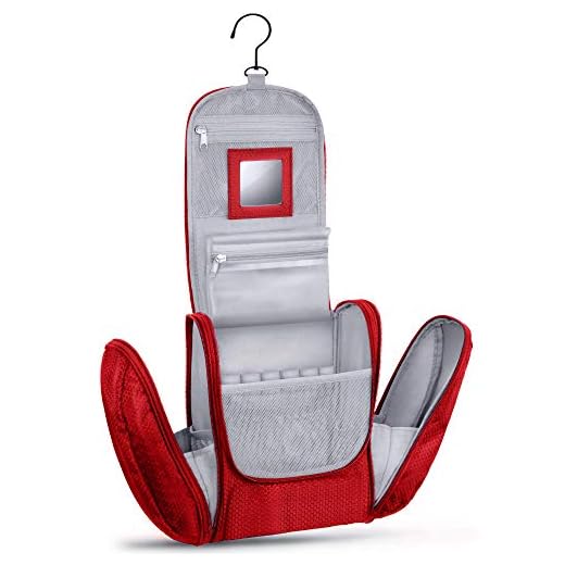 KRONIFY Bolsa de Aseo para Colgar Hombres y Mujeres I Neceser cosmético Hombre Grande Mujer para Maletas y Equipaje de Mano I Neceser de Viaje (Rojo)