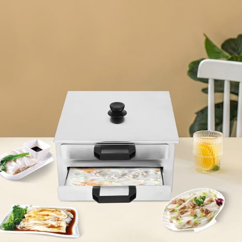 Macchina per involtini di pasta di riso, vaporizzatore per alimenti in rotolo di vermicelli al vapore in acciaio inossidabile con vassoio extra, pentole cantonesi a doppio strato, 32x31x16cm