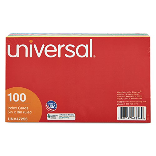 Cartes d'index bleu saumon vert cerise canari 5 x 8 pouces fiches cartonnées lignées bureau x100