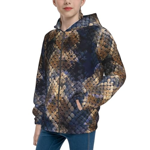 Watercolor Snake Skin Kid Hoodies Boys Zip Up Sweatshirts Girls Pullover with Pocket