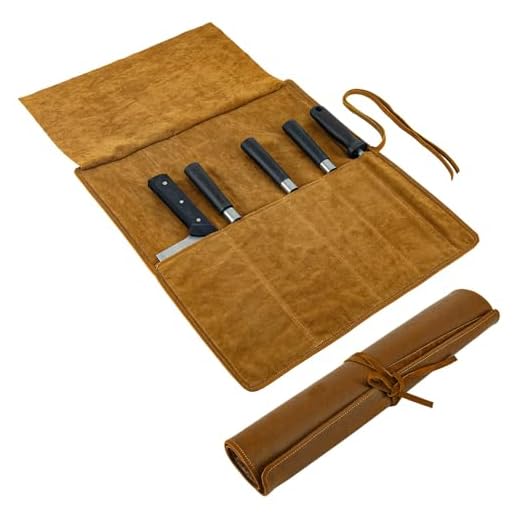 Echtes Leder Messertasche,Messertasche Kochmesser,Tragbare Messer Rolltasche mit 5 Fächern,Koch Messer Tasche,Messerrolle für Camping Wandern,Knife Roll Bag Geschenke für Männer Frauen. (Dunkelbraun)
