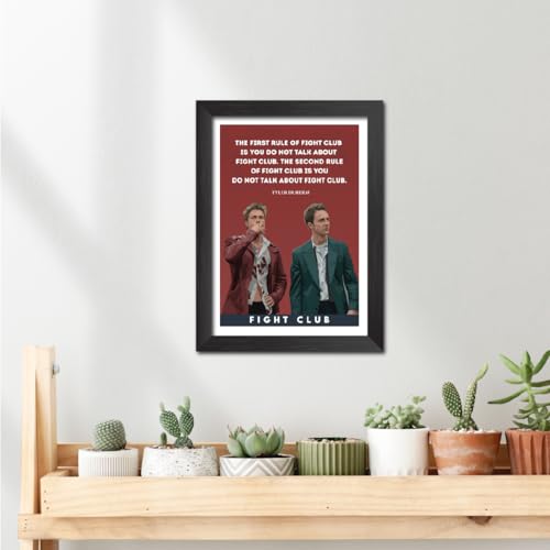 Image of TenorArts Fight Club Poster Hollywood Movie Quotes Posters Vector Art Photo Frame Painting With Dark Wooden Texture (12inches x 9inches)