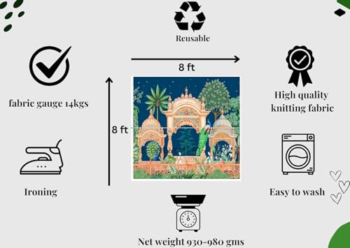 Image of Peacock backdrops decorationss | Backdrop Cloth for Decoration| Traditional Backdrop Decoration Cloth Dark Blue Colur Banana Tree Two Peacock 8 8 feet | puja Backdrop Decorations Cloth