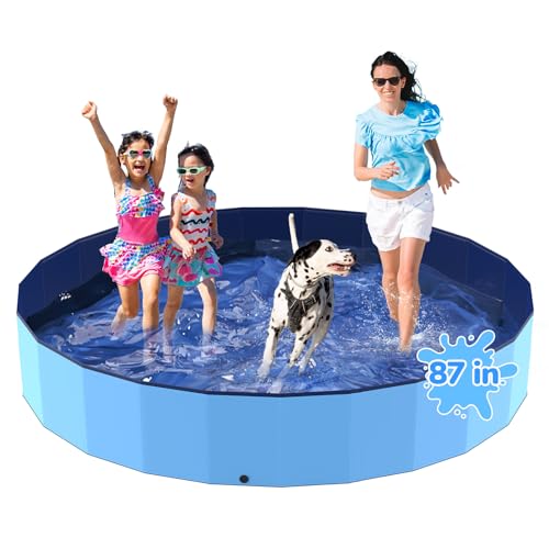 Bilibara 87'' Foldable Dog Pet Bath Pool, Heavy Duty Non-Slip Kiddie Pool, Plastic Pet Wading Pool for Puppy Small Medium Large Dogs, Indoor and Outdoor Kids Pet Dog Bathtub