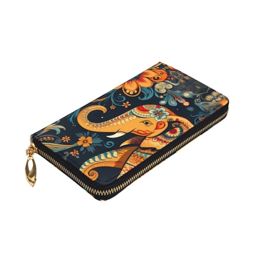 Leather Wallet 7.48 x 4.13 in - Stylish and Durable Wallet for Women with Multiple Compartments and Zipper Design Bohemian Elephant Pattern Prints3