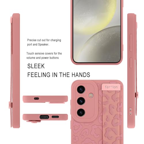 Image of Compatible with Samsung Galaxy S24 Plus Case with Strap Wrist Pink | Cheetah Print Shockproof Soft TPU Protective Cover for Women Girls, Slim Anti Scratch Case 6.7 Inch, Pink