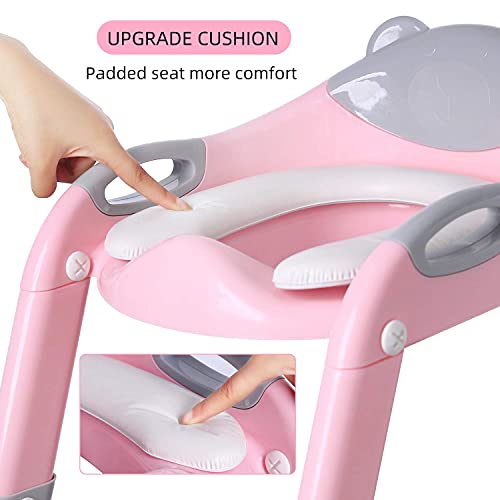 Potty Training Seat Ladder Girls, Toddlers Potty Chair Potty Seat, Kids Potty Training Toilet Seat With Ladder Fedicelly (Gray/Pink) #TOP4