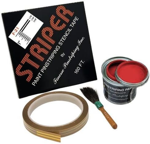 Automotive Pinstriping KIT - Stencil/Brush/Paint - Pinstripe Your Car/Truck Results: 1/16 inch Stripe, 1/16 inch Space, 1/16 inch Stripe (Red, 160 Foot roll)
