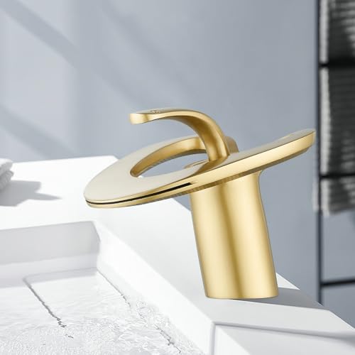 Wasserhahn Bad Wasserfall Gold Gebürstetes Wasserfall Waschtischarmatur...