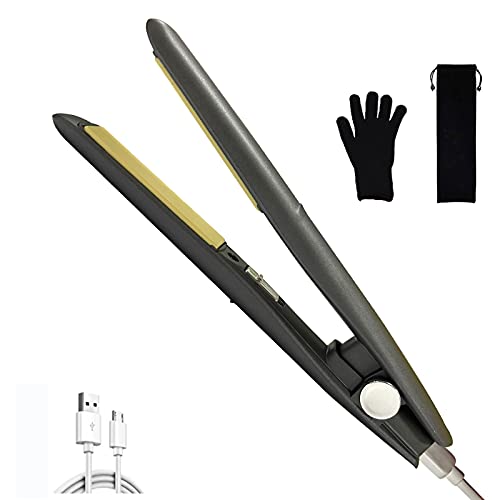 Fer à lisser - Mini fer à lisser - Pour cheveux - Lisse et boucler - Avec gants résistants à la chaleur - USB - Professionnel - Argenté Cover