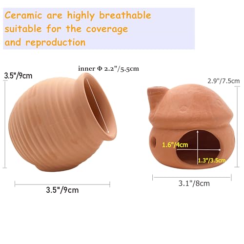 Image of M2cbridge Natural Clay Pottery Ceramic Jar Vase Cichlid Small Fish Shrimp Aquarium Decor to Play Hide Breed Habitat (Red Clay, 2pcs)