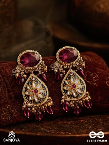 Image of SANJOYA by EVERSTYLISH Embroidered Earrings for Women | Pastel Stone & Beaded Dangler Earrings | Ethnic Jewelry for Weddings, Festivals & Special Occasions