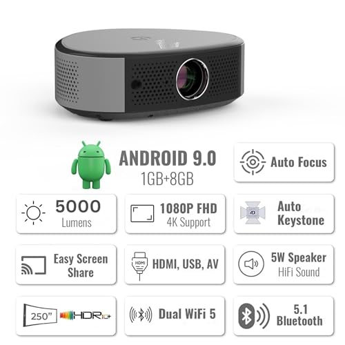 Image of Tonzo Cinema X3 4K Supported Smart Projector | Dual HDMI | Native 720p with 1080p Support | Android 9.0 | 250 ANSI Lumens | Auto Focus | 150� Display | 5G WiFi | HiFi Speaker | USB /AV /BT