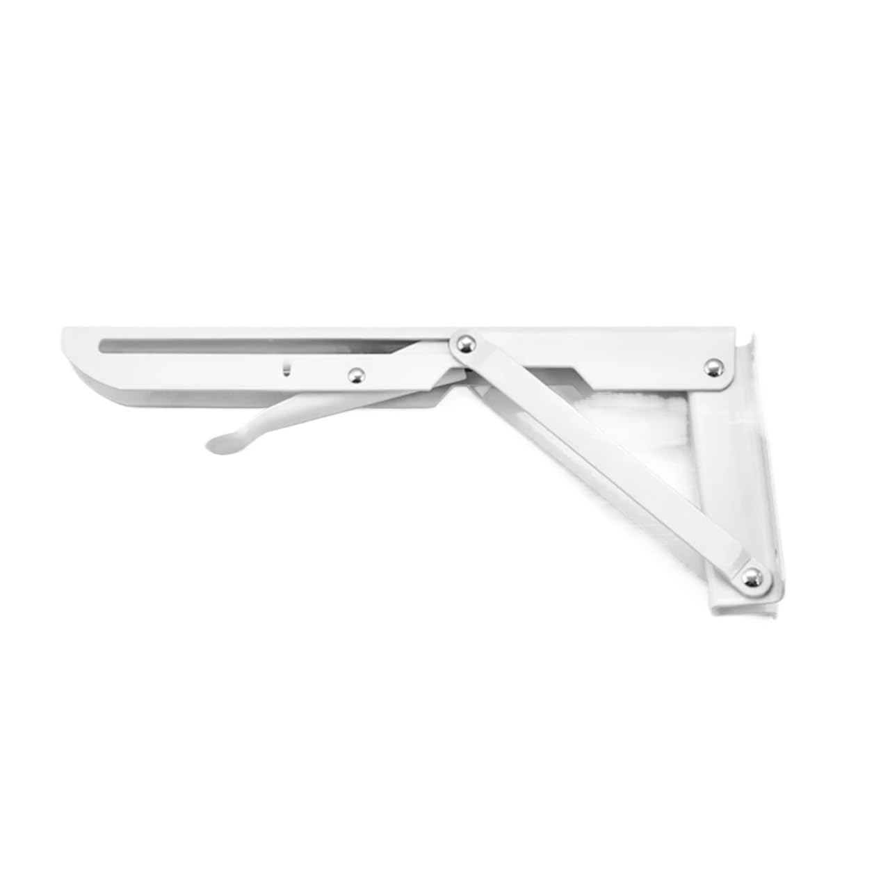 Linypa66 White 10 Inch Folding Shelf Brackets 2Pcs Stainless Steel Folding Angle Bracket Black White Triangle Wall Mount For Shelf, Bench, Table(White 10 Inch)