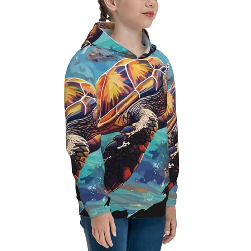Green Turtle in Sea Water1 Kids Pullover Hoodies Boys Sweatshirts Girls Athletic Clothes with Pocket3