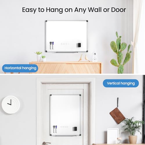 SCRIBANX Magnetic White Board for Wall, 24" x 18" Dry Erase Board Kit with 2 Magnetic Markers, 4 Magnets, Eraser, Pen Tray & Mounting Kit - White Boards for Home, Office,School - Image 6