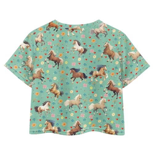 Image of Girls Crop Tees Crew Neck Casual Short Sleeve T Shirts Kids Loose Soft Comfortable Tees Blouses Shirt for Little Girl
