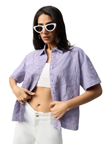Chemise Stitch oversize en coton et lin brodée pour femme