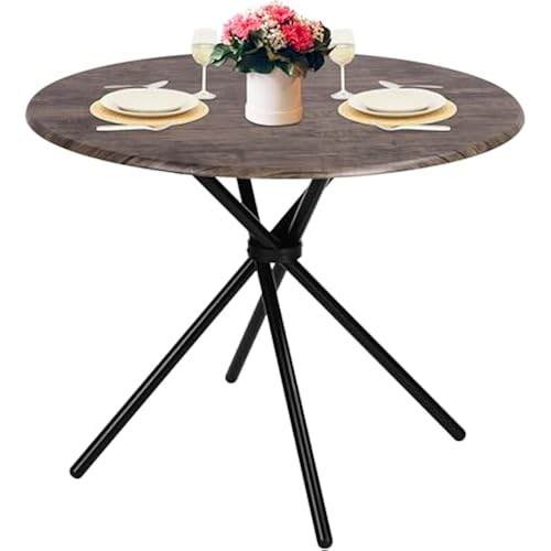 FurnitureR 31.5" Round Dining Table for 2-4 People, Vintage Wood Kitchen Table with Unique Intersecting Pedestal Base and Metal Legs for Home Office Living Room Kitchen, Vintage Brown