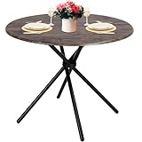 FurnitureR 31.5' Round Dining Table for 2-4 People, Vintage Wood Kitchen Table with Unique Intersecting Pedestal Base and Metal Legs for Home Office Living Room Kitchen, Vintage Brown
