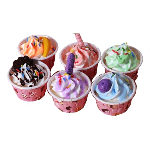 Shirfloral 6Pcs Realistic Artificial Cupcake Mixed Fake Cake Model Home Staging Equipment Crafts Photography Props Home Kitchen Hotel Display Decoration