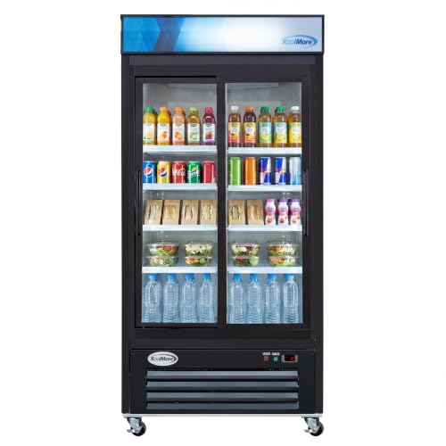 Image of KoolMore 40 in. 33 Cu. Ft. Commercial Merchandiser Display Refrigerator with Sliding Doors, LED Lighting, Certified for Commercial Use in Black