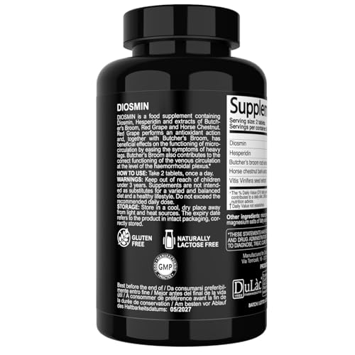 Dulàc - Diosmin Hesperidin 1000mg Dietary Supplement 180 Tablets, Enriched with Horse Chestnut Extract and Butchers Broom