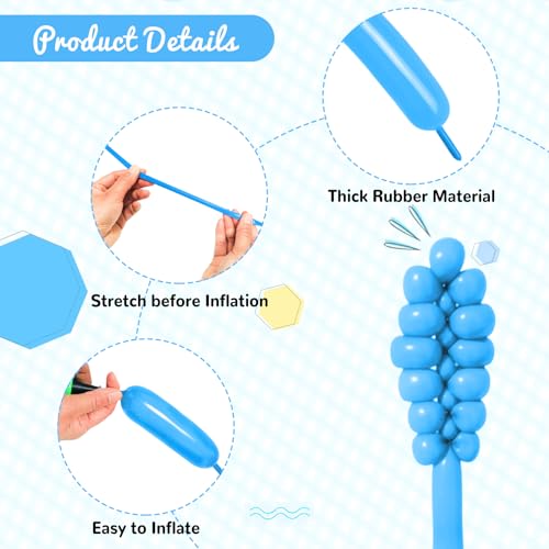Image of 100Pcs Light Blue 260 Balloons, Long Balloon for Tying Balloon Arch, Long Skinny Ballons for Twisting Ballons Animal Balloons Birthday Party Wedding Festival Decorations