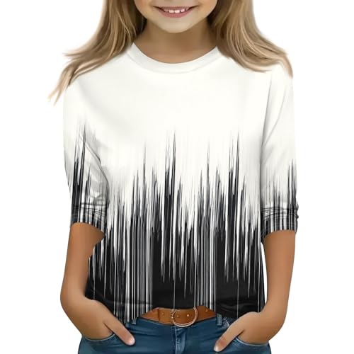 Girls Shirts Round Neck 3/4 Sleeve Cute Tops Summer Pullover Outfits Half Sleeve Fashion Casual 5-16 Years Clothes