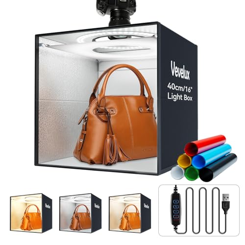 16x16 40cm Portable Light Box Photo Studio with 120 LEDs 3 Color Temperatures (3200K/4400K/5600K) 6 PVC Backdrops & Diffuser Foldable Shooting Tent for Product Photography