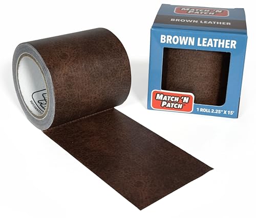 MATCH 'N PATCH Realistic Leather Repair Tape - Durable, Easy-to-Apply, Professional Grade, Versatile Use, Designed in North Carolina for Furniture Restoration, Home Decor & DIY - Brown - 15' x 2.25