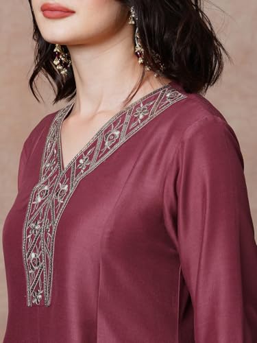 Image of Globus Women Kurta Set (8909389015365 Purple L)