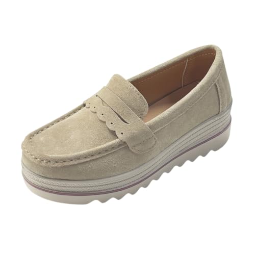 Image of Ruiatoo Women's Slip-On Platform Loafers Suede Wedge Mocs Low-Top Lightweight Casual Office, Travel, Daily Walking Shoes