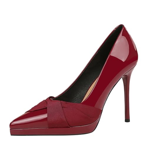Women's Patent Leather Stylish Pointed Toe High Heel Pumps Elegant Bow Slip On Stiletto Party Wedding Pumps