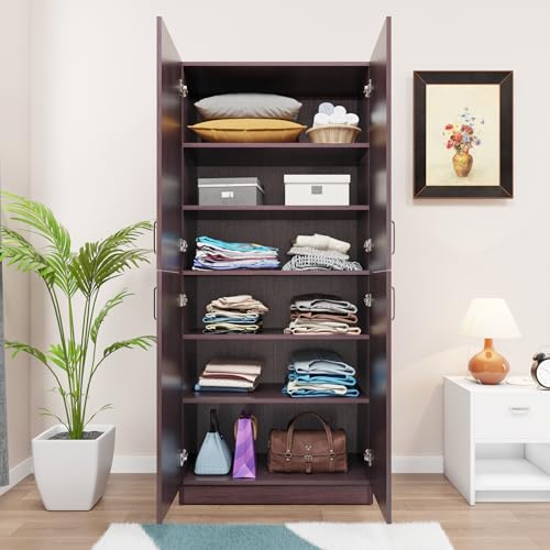 Image of VIKI Wardrobe | Wooden Almirah for Open Shelves with 4 Small Door Wardrobe (Dark Wenge - 40D x 80W x 180.8H) | 1 Year Warranty | Free Assembly