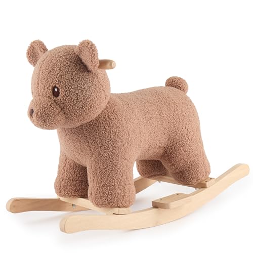 Bieco Animal bascule en peluche - Ours Mika - 68 cm - Chaise à bascule pour enfant avec ceinture...