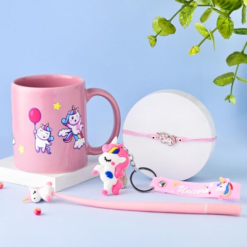 Image of To The Nines Kids Rakhi Gift Set for Brother Gift Combo - Rakhi With Mug, Key Chain, Pen, Tilak Material and Greeting Card