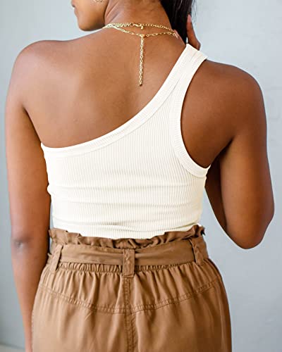 Womens One Shoulder Tops Summer Sleeveless Ribbed Tank Top Casual Slim Basic Tees4