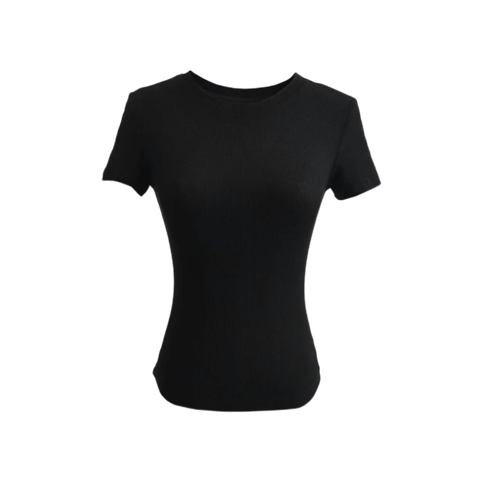 T-Shirt a Maniche Corte Attillata con Scollo Tondo Europeo e Americano da Donna, Top Corto Esterno Elasticizzato Versatile di Base