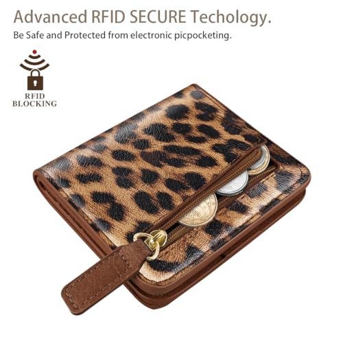 RFID Blocking Small Wallet Compact Bifold Pocket Credit Card Holder Leather Coin Slot Mini Purse with ID Window for Women or Men, Leopard2