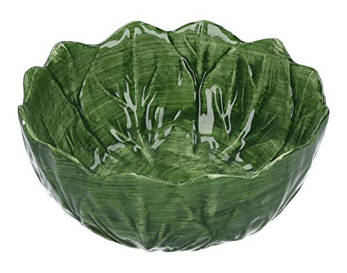 Keyhomestore- Ciotola a forma di insalatiera Verza di colore verde, in Ceramica Italiana Artistica Decorata a Mano Made in Italy - Diametro 21 cm. Insalatiera, Accessorio per la tavola.
