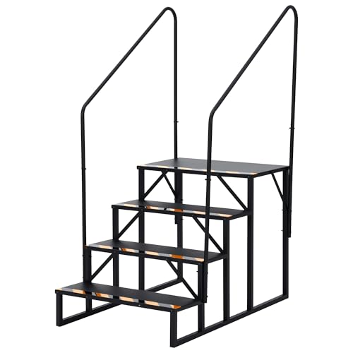 Wohnmobil-Treppe mit beidseitigem Handlauf – 4 Stufen, rutschfest, 300 kg Tragkraft, tragbare Außentreppe für Wohnwagen, Camper, Pool, Wirbel, Veranda – stabile RV Step Stairs – Bilateral 4th order