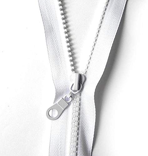 Cremallera de 20 cm, color blanco, con dientes de plástico blancos, cremallera separadora de peso medio para abrigos, sudaderas, ropa deportiva, chaqueta de forro polar con cremallera