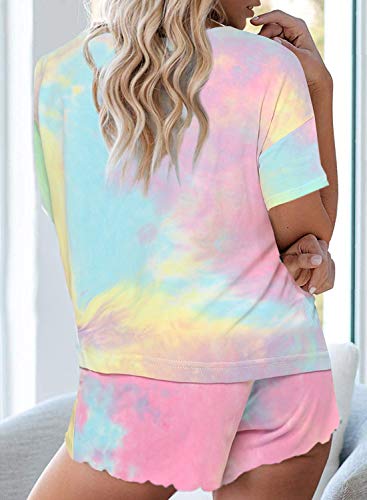 Image of Ekouaer Pajamas Set for Women Short Sleeve Lounge Set 2 Piece Loungewear PJs Soft Cute Lightweight Sleepwear