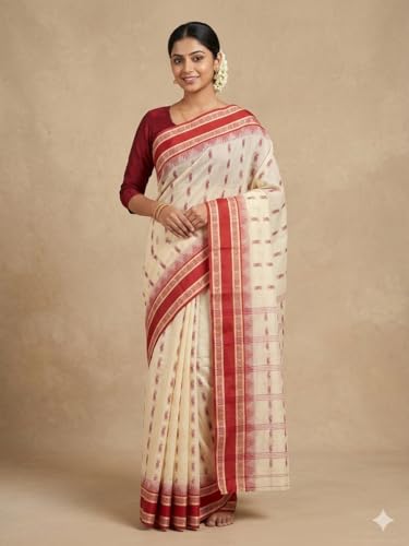 Image of eC ESHA'S COLLECTION Women's Traditional Pure Cotton Katki Tant Saree Without Blouse Piece