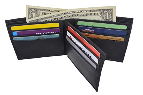 MARSHAL Mens Black Leather Bifold Zippered Billfold Wallet 7934