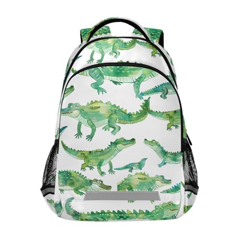 Backpack for Students Boys Girls Crocodile Pattern Watercolor School Bag Travel Daypack Rucksack